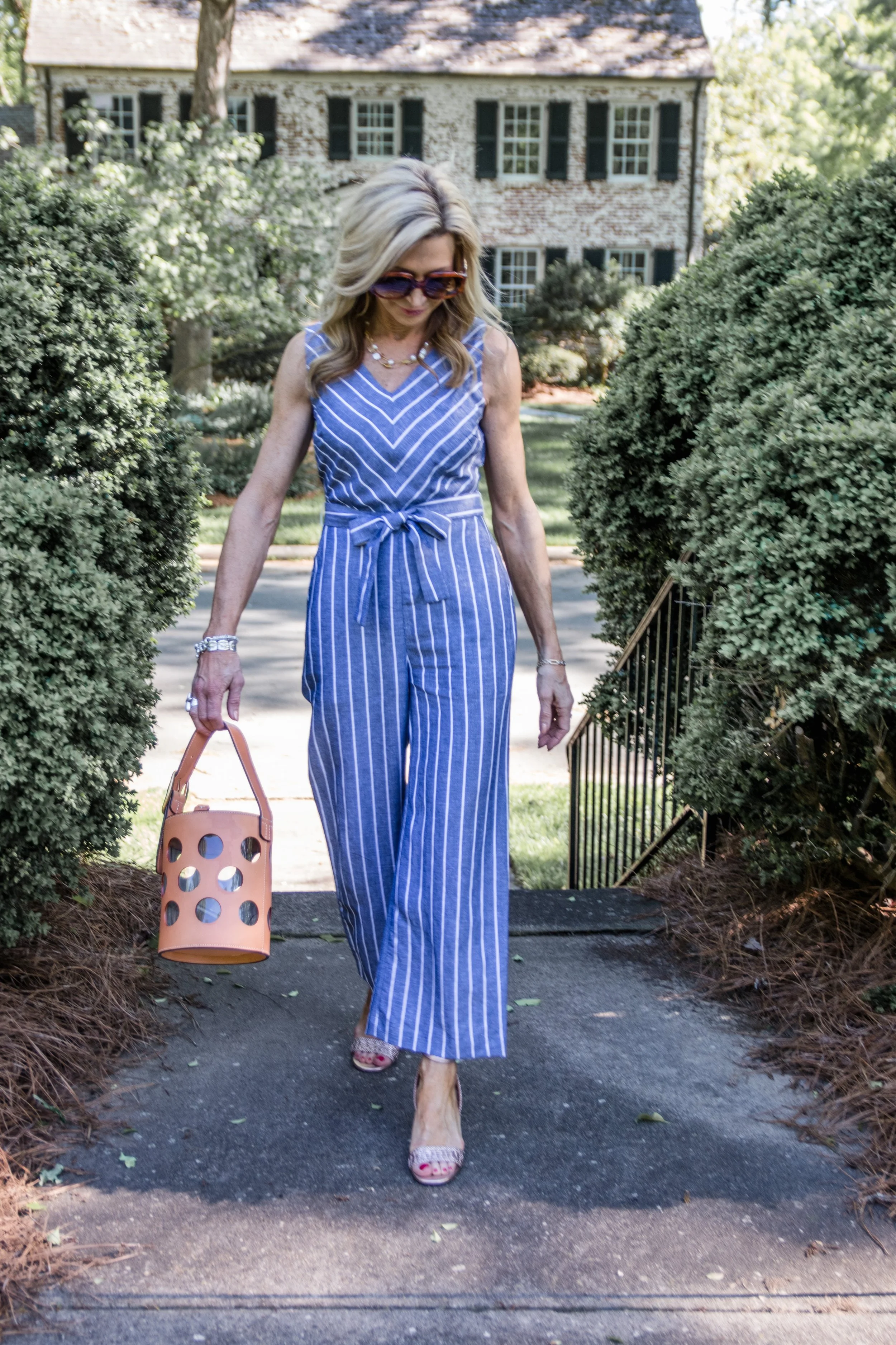 Striped top jumpsuit outfit